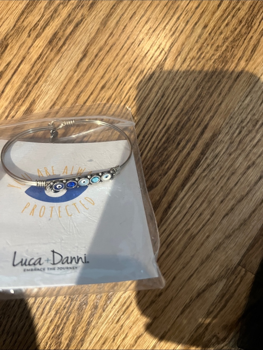Luca + Danni Silver Bangle with Dark Blue and Light Blue Evil Eye Beads